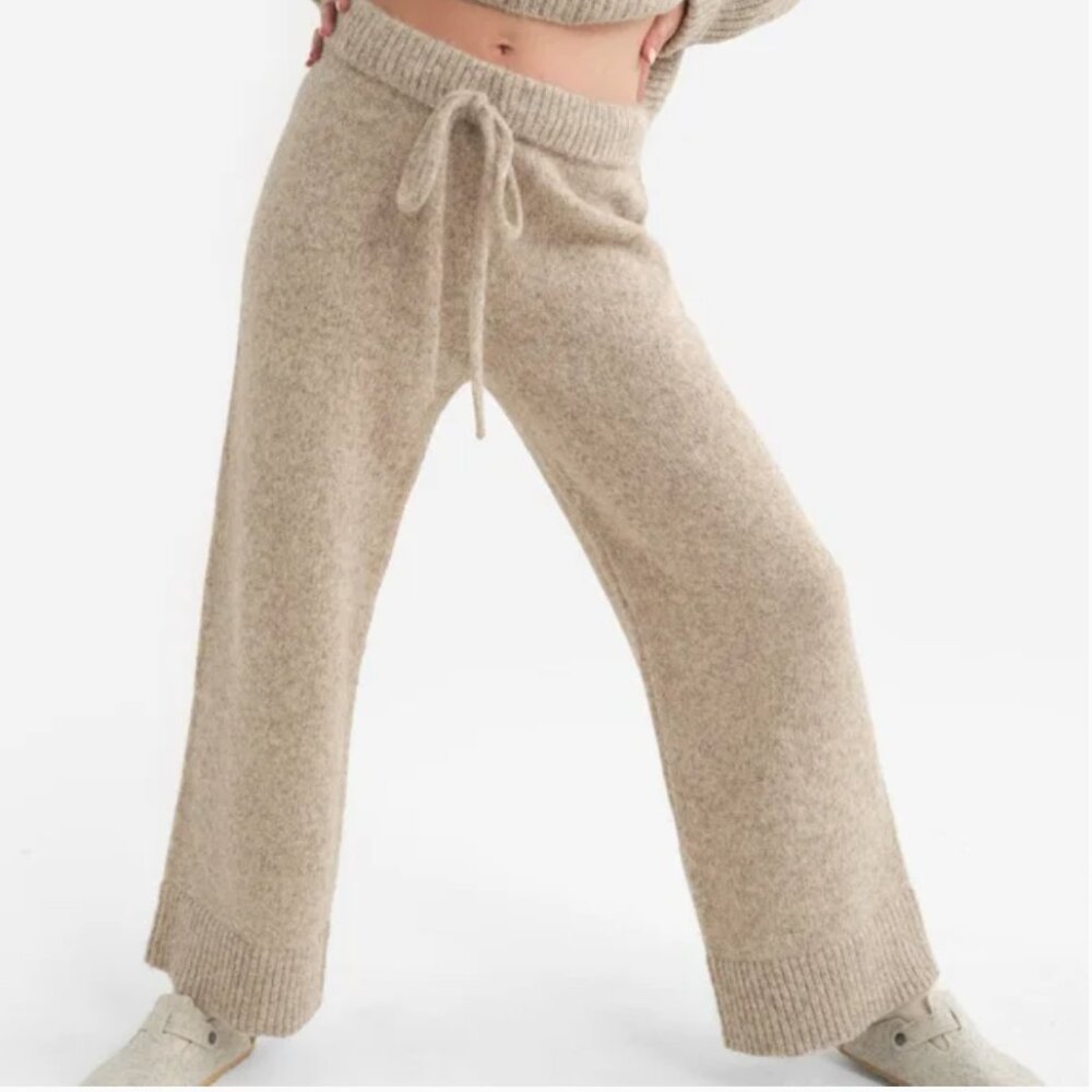 MATE the Label Wide Leg Knit Pants in Oatmeal